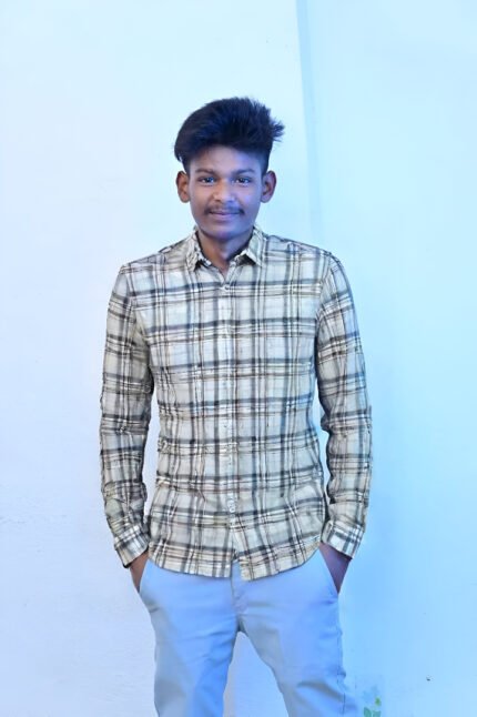 Men’s Slim Fit Checkered Wash Cotton Shirt – Beige & Brown
